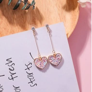 925 silver needle sequin love earrings sweet zircon heart long earrings earrings female