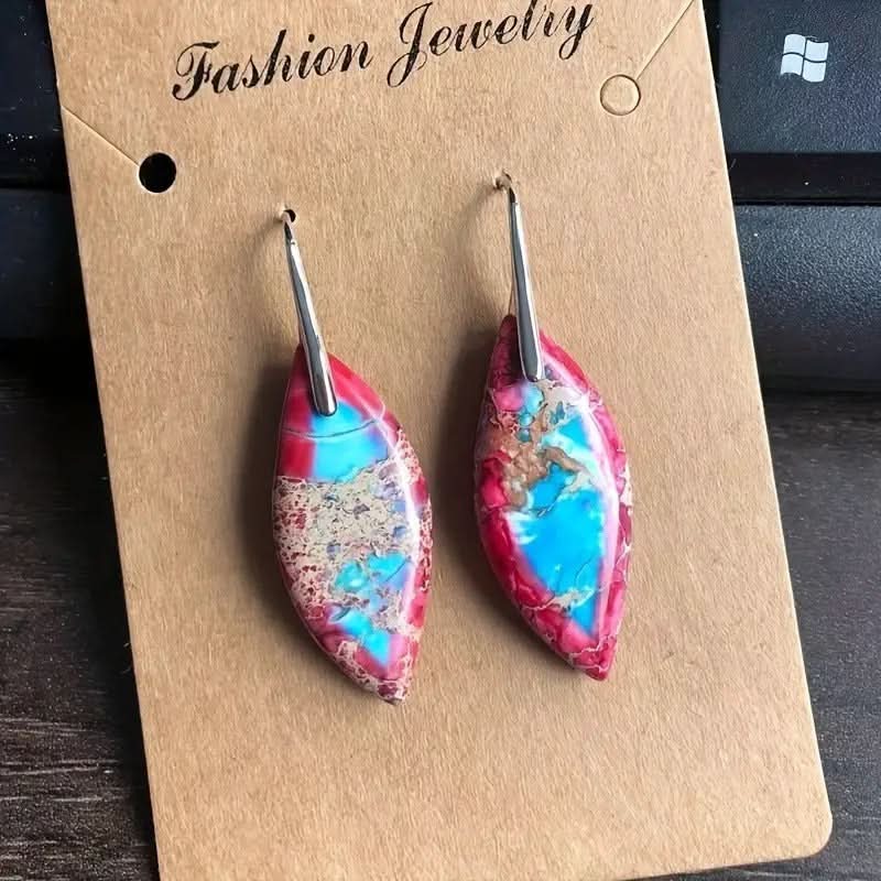 Emperor Stone Bohemian Style Natural Royal Stone Leaf Pendant Earrings