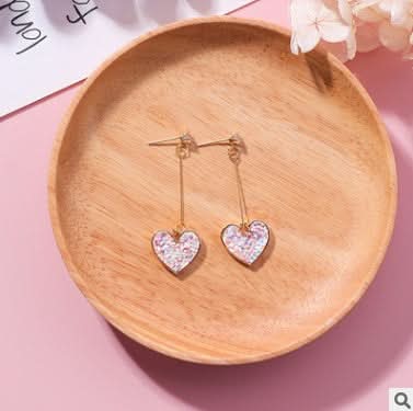 925 silver needle sequin love earrings sweet zircon heart long earrings earrings female